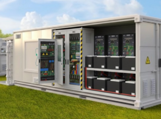 Container lưu trữ năng lượng BESS gồm pin, PCS và tủ điều khiển bên trong